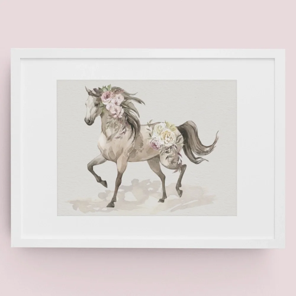 Floral Horse Watercolor Illustration Wall Art Print Poster Unframed - Picture 3 of 17